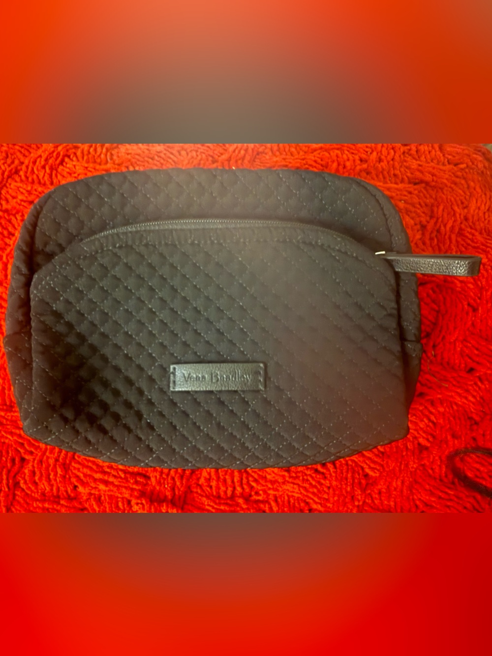 Vera Bradley Iconic Medium Clamshell Quilted Cosmetic Bag case black travel RARE